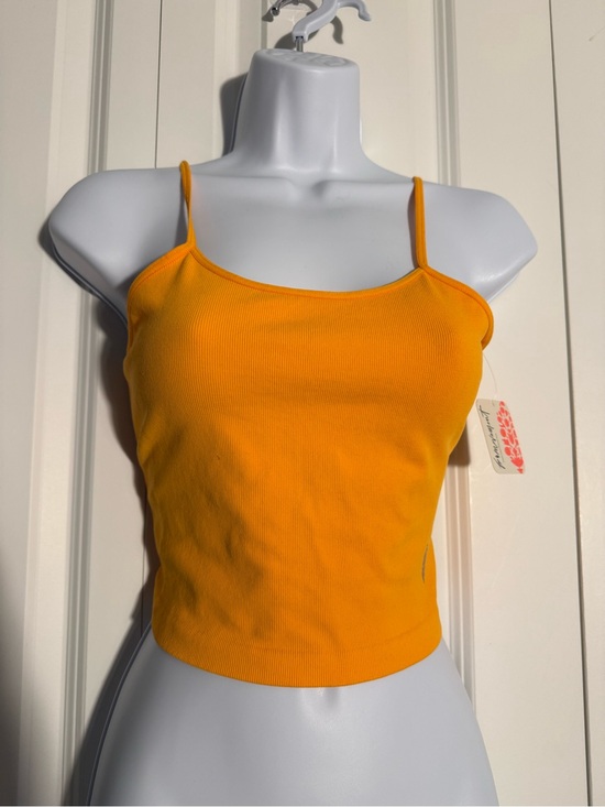 Free People Tops - Free People Vibrant Orange Ribbed Spaghetti Strap Crop Tank